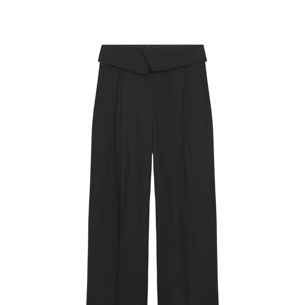 Zara Folded Crossover Waist Wide-Leg Trousers in Black